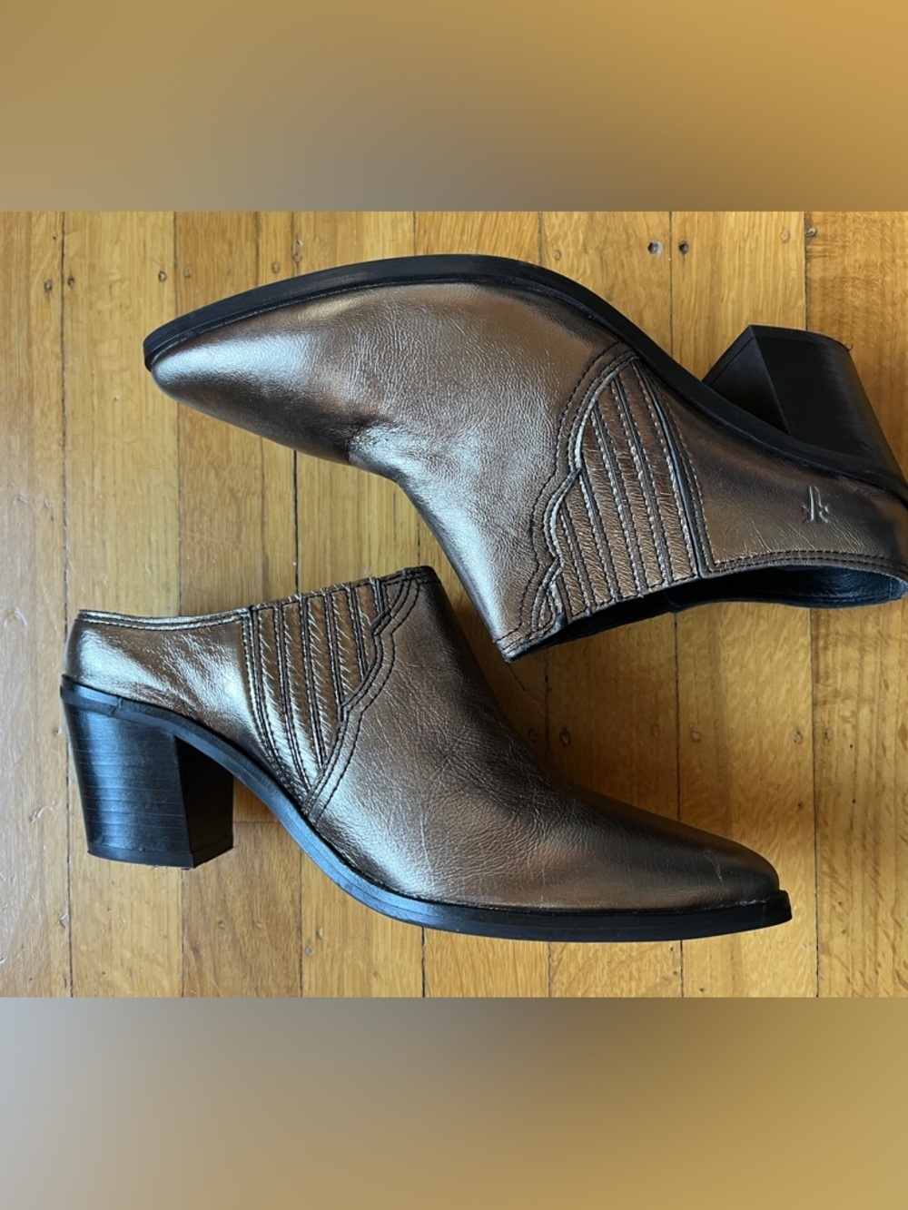 FRYE metallic gold bronze cowboy boots booties mules western 8 coastal cowgirl - Picture 3 of 12